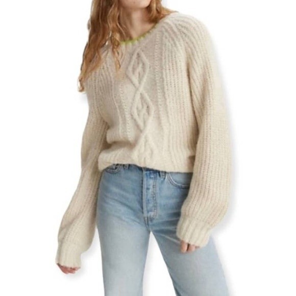 Levi's cream sweater alpaca blend Ava Cable Cream Long  sleeve sweater size M - Picture 4 of 9